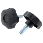 RS PRO Black Multiple Lobes Clamping Knob, M12, Threaded Stud