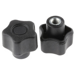 RS PRO Black Multiple Lobes Clamping Knob, M6, Threaded Hole