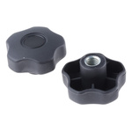 RS PRO Black Multiple Lobes Clamping Knob, M12, Threaded Hole