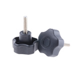 RS PRO Black Multiple Lobes Clamping Knob, M6, Threaded Stud