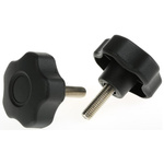 RS PRO Black Multiple Lobes Clamping Knob, M8, Threaded Stud