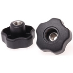 RS PRO Black Multiple Lobes Clamping Knob, M10, Threaded Through Hole