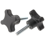 RS PRO Black 4-Arm Clamping Knob, M6, Threaded Stud