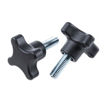 RS PRO Black 4-Arm Clamping Knob, M8, Threaded Stud