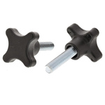 RS PRO Black 4-Arm Clamping Knob, M8, Threaded Stud