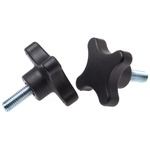 RS PRO Black 4-Arm Clamping Knob, M10, Threaded Stud