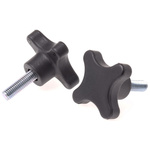 RS PRO Black 4-Arm Clamping Knob, M8, Threaded Stud
