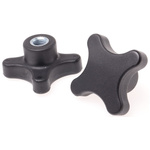 RS PRO Black 4-Arm Clamping Knob, M10, Threaded Hole