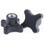 RS PRO Black 4-Arm Clamping Knob, M8, Threaded Hole