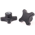 RS PRO Black 4-Arm Clamping Knob, M12, Threaded Hole