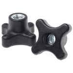 RS PRO Black 4-Arm Clamping Knob, M8, Threaded Through Hole