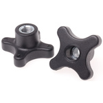 RS PRO Black 4-Arm Clamping Knob, M10, Threaded Through Hole