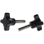 RS PRO Black 4-Arm Clamping Knob, M8, Threaded Stud