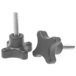 RS PRO Black 4-Arm Clamping Knob, M6, Threaded Stud