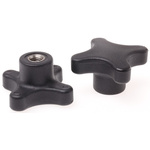 RS PRO Black 4-Arm Clamping Knob, M8, Threaded Hole