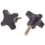 RS PRO Black 4-Arm Clamping Knob, M8, Threaded Stud