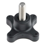 RS PRO Black 4-Arm Clamping Knob, M10, Threaded Stud