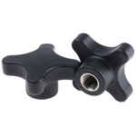 RS PRO Black 4-Arm Clamping Knob, M12, Threaded Hole