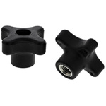 RS PRO Black 4-Arm Clamping Knob, M8, Threaded Through Hole