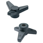 Elesa 65708 Black 3-Arm Clamping Knob, M12, Threaded Hole
