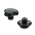 Elesa 167346 Black 3-Arm Clamping Knob, M8, Threaded Hole