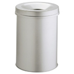 Durable Waste Basket Safe Round 15L Grey Flip Steel Waste Bin