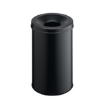 Durable Waste Basket Safe Round 30L Black Flip Steel Waste Bin