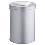 Durable Waste Basket Safe Round 30L Grey Flip Steel Waste Bin