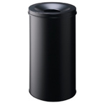 Durable Waste Basket Safe Round 60L Black Flip Steel Waste Bin