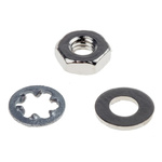 RS PRO Brass, Steel Hex Full Nut and Washers with Internal Tooth, Plain, 400 Pieces