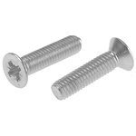 RS PRO Pozidriv Countersunk A2 304 Stainless Steel Machine Screws DIN 965, M6x25mm