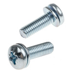 RS PRO M5 x 16 mmmm Zinc Plated Steel Pan Head Sems Screw, Plain Washer