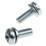 RS PRO M6 x 16 mmmm Zinc Plated Steel Pan Head Sems Screw, Plain Washer
