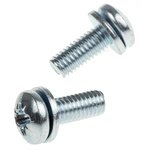 RS PRO M6 x 16 mmmm Zinc Plated Steel Pan Head Sems Screw, Spring Washer