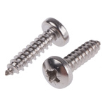 RS PRO Plain Stainless Steel Pan Head Self Tapping Screw, N°10 x 3/4in Long 19mm Long