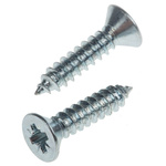 RS PRO Bright Zinc Plated, Clear Passivated Steel Countersunk Head Self Tapping Screw, N°8 x 3/4in Long 19mm Long