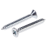RS PRO Bright Zinc Plated, Clear Passivated Steel Countersunk Head Self Tapping Screw, N°8 x 1.1/4in Long 32mm Long