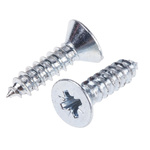 RS PRO Bright Zinc Plated, Clear Passivated Steel Countersunk Head Self Tapping Screw, N°10 x 3/4in Long 19mm Long