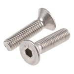 RS PRO Plain Stainless Steel Hex Socket Countersunk Screw, DIN 7991, M5 x 20mm