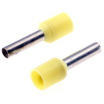 Schneider Electric, DZ5CE Insulated Crimp Bootlace Ferrule, 8.2mm Pin Length, 2.3mm Pin Diameter, 2mm² Wire Size, Yellow