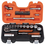 Bahco S330AF 34 Piece Socket Set, 1/4 in, 3/8 in Hexagon Drive