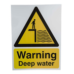 RS PRO Black/Yellow PVC Safety Labels, Warning Deep Water-Text 400 mm x 300mm
