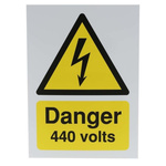 RS PRO Danger 440 Volts Hazard Warning Sign (English, French)