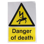RS PRO Self-Adhesive Danger of Death Hazard Warning Sign (English)