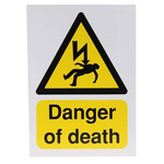 RS PRO Self-Adhesive Danger of Death Hazard Warning Sign (English)