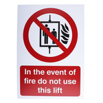 PP Rigid Plastic Fire Safety Prohibition Sign, Event of Fire-Text, English