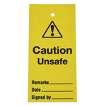 RS PRO Self-Adhesive Caution Unsafe, Date, Remarks, Signed By Hazard Warning Sign (English)