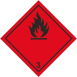 RS PRO Black/Red Vinyl Safety Labels, Flammable-Text 100 mm x 100mm