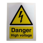 RS PRO Black/White/Yellow Vinyl Safety Labels, Danger High Voltage-Text 200 mm x 150mm