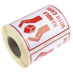 RS PRO Paper Safety Labels, Handle with Care-Text 79 mm x 108mm